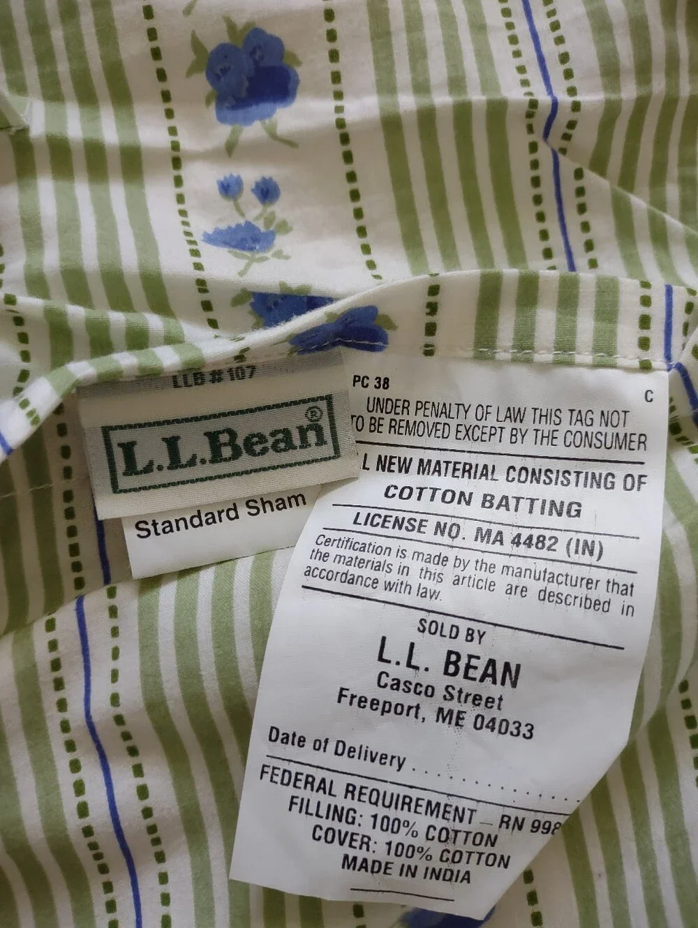 Quilted Standard Pillow Sham Blue Green Floral Cottagecore Romantic Garden